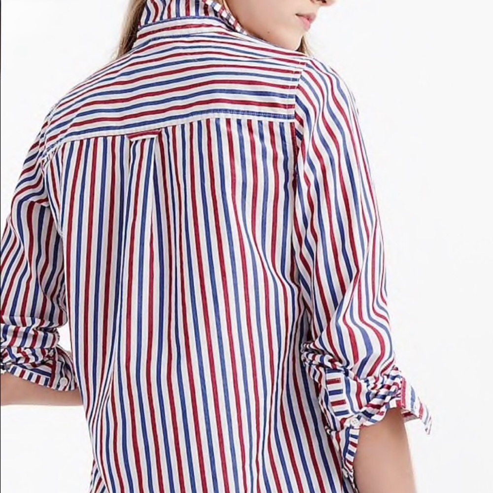 J. Crew Stripe Boy Button Up Down Front Shirt Blue Red Trifecta 10 Classic - Picture 3 of 15